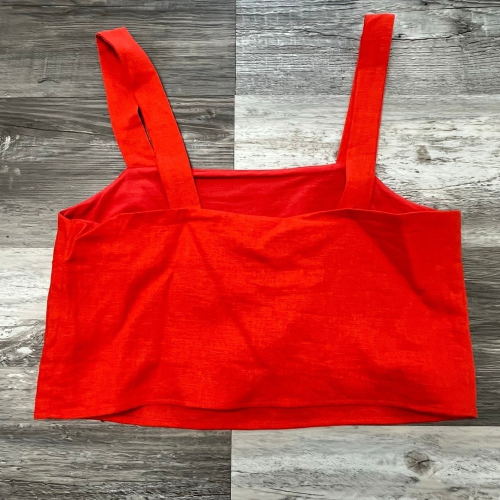 NWT Rachel Zoe Red Womens Small Button Wide Strap Linen Summer Cruise Crop Top